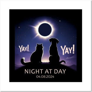 Cat and Dog Watching Solar Eclipse April 8 2024 Posters and Art